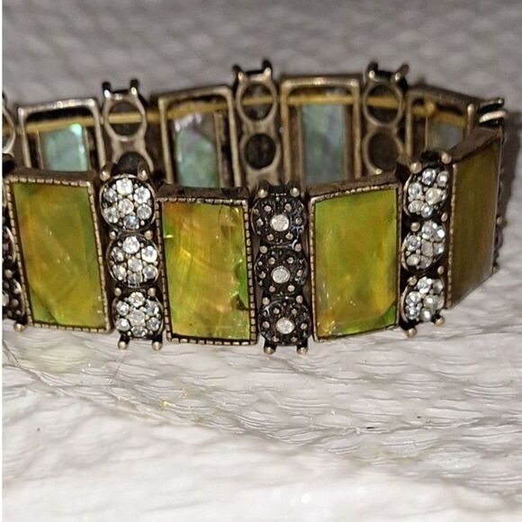 Abalone Vintage Women's Stretch Panel Bracelet Rhinestone Iridescent Old Money - Picture 2 of 9